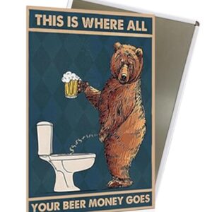 Urso engraçado bebendo cerveja e fazendo xixi placa de metal, This is Where All Your Beer Metal Tin Sign Bar Pub Cafe decoração de parede, decoração de parede de bar exclusivo, presentes para (Cervejas)