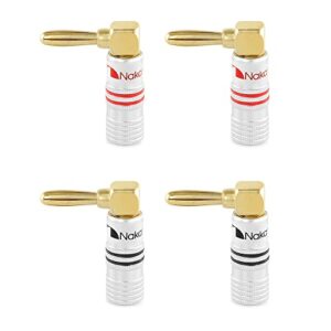Nakamichi Série Excel Plugue Banana 90 Graus Ouro 24k 12-18 AWG 4mm para Caixa Som Amplificador Hi-Fi AV Home Theater Cabo Áudio Conector Parafuso, 4 Peças (2-Pares) (Equipamentos)