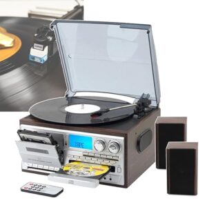 KKSOUFX Toca-Discos De Vinil Vintage 9 Em 1, Toca-Discos De Vinil Com 3 Velocidades, RáDio Am/Fm, ReproduçãO Usb, Sd/Mmc Para Entretenimento/EscritóRio/Quarto (Equipamentos)