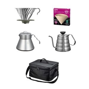 HARIO Conjunto básico V60 para ambientes externos com bolsa de transporte (Café)