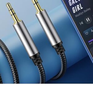 Pacote com 2 cabos AUX, cabo de fone de ouvido macho para macho de 3,5 mm, cabo auxiliar curto TRS de áudio estéreo Hi-Fi trançado de nylon de 0,9 m para carro, casa, fones de ouvido, laptops, preto (Equipamentos)