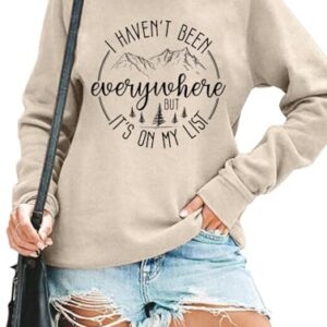 RMTXCD Moletom feminino "I Haven't Been Everywhere But It's On My List", pulôver de manga comprida para acampamento engraçado, Damasco, G (CDs)