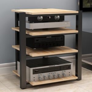 Suporte de áudio HiFi 4 níveis AV Media Stand prateleira de armazenamento compacto suporte de disco de vinil acabamento de madeira natural 70 x 55 x 90 cm perfeito para home theater e sistemas de (Equipamentos)