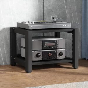 Prateleira de áudio de canto de alta fidelidade, suporte de gira-discos para armário estéreo aberto, suporte para mídia AV, amplificador de armazenamento, pele elegante de alta fidelidade para uma (Equipamentos)