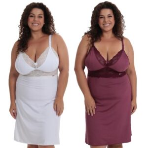 Kit 2 Camisola de Amamentação PLUS Size Gestante Renda(VINHO BRANCO-54) (Vinhos)