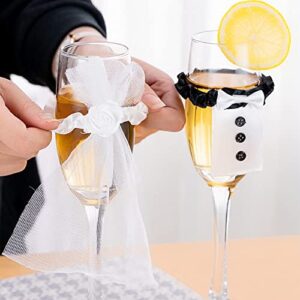 2 peças de copos de vinho para casamento noiva noivo decoração champanhe copos de casamento copos decoração enfeites de festa de noivado para mulheres e homens casamento taças de champanhe acessórios (Vinhos)