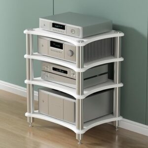 Suporte multimídia multifuncional 1/2/3/4 nível AV prateleira canto console de madeira para toca-discos HiFi torre armazenamento centro entretenimento rack estéreo (60 x 48 x 62 cm) (Equipamentos)