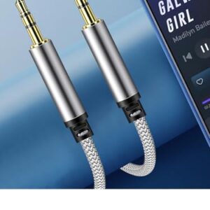 Pacote com 2 cabos AUX, cabo de fone de ouvido macho para macho de 3,5 mm de 0,5 m, nylon trançado, Hi-Fi, áudio estéreo TRS, cabo auxiliar curto para carro, casa, fones de ouvido, laptops, cinza (Equipamentos)