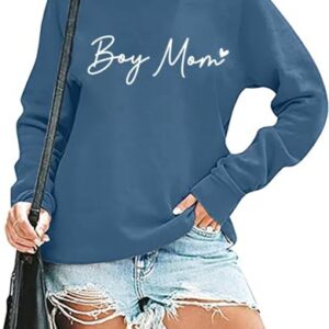 RMTXCD Moletom feminino Life is Better with My Boys com estampa de letras, estampa de letras, pulôver Mom Life, casual, gola redonda, Azul 2, M (CDs)