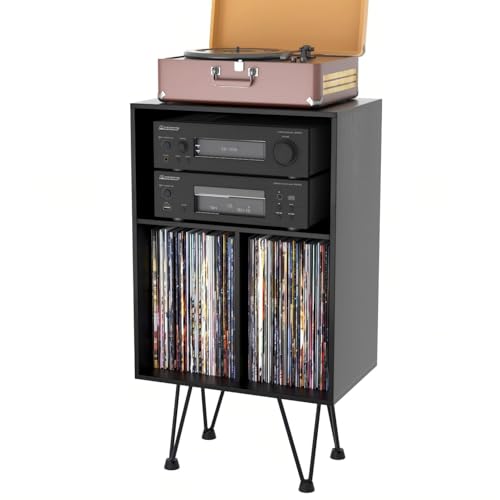 YSUFAGNR Suporte para toca-discos, suporte para toca-discos, armário de armazenamento de discos de vinil com pernas de metal, mesa de canto comporta até 120 álbuns para sala de estar, quarto (Equipamentos)