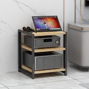 Suporte ajustável para toca-discos de 3 níveis – Suporte de mídia AV de madeira, torre de áudio Hi-Fi de chão e gabinete de componentes estéreo para leitor de CD, discos de vinil e armazenamento de (Equipamentos)
