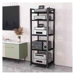 Rack HiFi ajustável de 5 níveis para toca-discos e sistemas estéreo, prateleira de mídia preta, armário de canto, home theater, sala de estar, suporte de componente de DVD (Equipamentos)