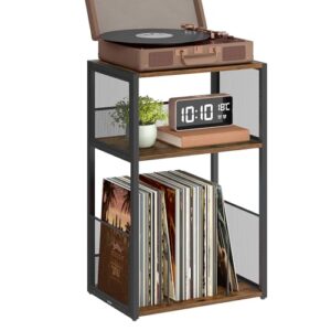 VASAGLE Suporte para toca-discos, mesa lateral de 3 camadas, armazenamento de discos de vinil de até 100 álbuns, mesa de canto para sala de estar, quarto, marrom rústico ULET275K01 (Discos de Vinil)