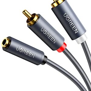 UGREEN Cabo fêmea de 3,5 mm para 2 RCA macho banhado a ouro Adaptador de áudio auxiliar RCA estéreo banhado a ouro Concha de metal flexível RCA Y Splitter Cabo auxiliar compatível com iPod MP (Equipamentos)