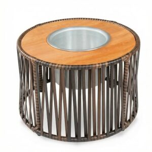 Mesa De Apoio Com Cooler para Bebidas 62cm Balde Para Gelo Embutido, Estrutura Em Aço Carbono E Fibra Sintética Para Varanda, Área Gourmet E Piscina (Cervejas)