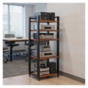 Suporte para toca-discos HiFi de 5 níveis, componente estéreo, sistema de armazenamento de vinil, para alto-falantes, equipamento de áudio, exibição (branco) (Equipamentos)