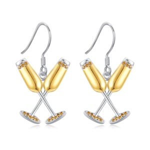 LUANIOL Brincos de champanhe banhados a ouro 18 quilates com pingente de garrafa de champanhe brincos pendentes joias de vinho presentes para mulheres (Vinhos)