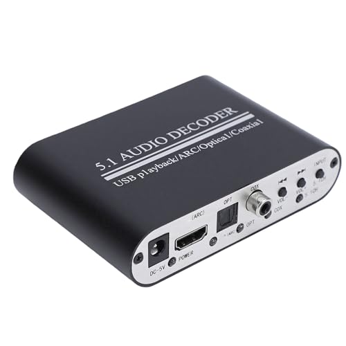 Yunseity Decodificador de áudio Digital de 5.1 Canais DAC HiFi Decodificador de Som Digital Com Entrada Coaxial óptica USB Bluetooth 5.0 para de Jogos de Música para PC de Home Theater (Plugue UE) (Equipamentos)