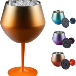 Taça Térmica Inox 2 em 1 Vinho Gin Drinks Cerveja 414ml Copo Térmico Haste Removível Aço Inoxidável Conserva Bebidas Geladas Isolamento Térmico Parede Dupla Cocktail Coquetel (ROSA) (Cervejas)