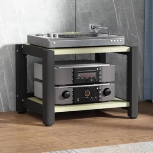 Suporte para toca-discos estéreo de canto HiFi com suporte para toca-discos AV Media Shelf Amplificador de armazenamento elegante de pele HiFi para uma experiência de som ideal (Equipamentos)