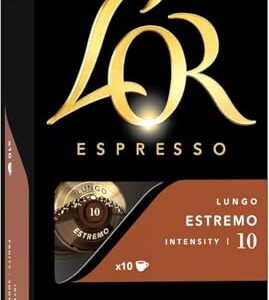 LOR Espresso Cápsulas Lungo Estremo, Intensidade 10, Alumínio, Café Torrado Escuro (Café)
