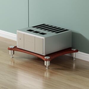 Suporte estéreo de mídia de madeira – Rack de canto AV de 4 níveis para toca-discos, console de entretenimento em torre HiFi – solução de armazenamento elegante para equipamentos de áudio doméstico (Equipamentos)