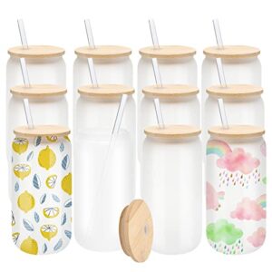 Pacote com 12 latas de vidro de sublimação fosco 473 ml em branco sublimação vidro de lata de cerveja copo de borossilicato copo com tampas de bambu e canudos para cerveja, suco, refrigerante, café gelado, bebidas (12) (Cervejas)
