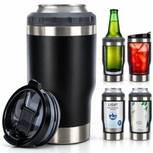 Caneca Porta Latas 4 em 1, Aço Inoxidável Isolado a Vácuo, para Lata Fina, Padrão 355ml e Long Neck, Copo Térmico Termocooler - Premium (Cervejas)