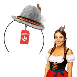Nicky Bigs Novelties Oktoberfest Tiaras alemãs mini chapéus alpinos com pena cerveja festival fantasia Lederhosen, Cinza, tamanho �nico (Cervejas)