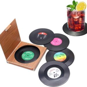 Conjunto de 6 porta-copos de vinil retrô fofos - móveis de disco de decoração de discos engraçados - Ideias de música para equipamentos de bebidas criativas para bar, casa, restaurante, apartamento, (Discos de Vinil)