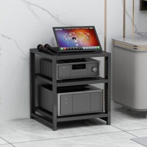 Suporte ajustável para toca-discos de 3 níveis - Suporte de mídia AV de madeira, torre de áudio Hi-Fi de chão e gabinete de componentes estéreo para CD Player, discos de vinil e armazenamento de (Equipamentos)