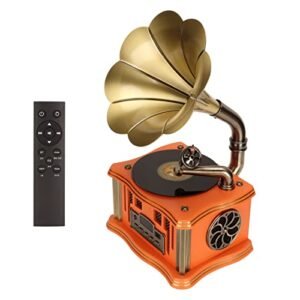 Cosiki Mini Gramofone retrô, Alto-falante Bluetooth Com Design de Toca-discos Vintage, Alto-falante Com -falantes HiFi Integrados e Rádio FM, Ideal para Decoração de Casa e Reprodução de Música (Equipamentos)