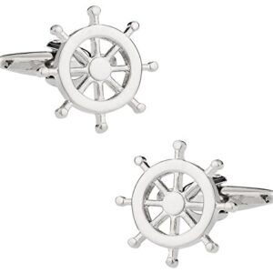 Abotoaduras em tom prata com caixa de apresentação Cuff-Daddy Nautical Ships Wheel - Cuff-Daddy (CDs)