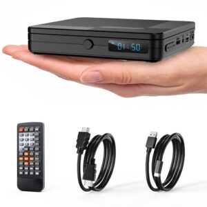 Homlab Mini leitor de DVD com controle remoto – leitor de CD compacto de 1080p HD para Smart TV e projetor, possui saída HDMI, conector de fone de ouvido, entrada USB 2.0, suporte PAL/NTSC (CDs)