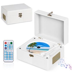 Leitor de CD portátil com Bluetooth 5.0, Tocador de CD de Alto-Falante Duplo HIFI, Toca-Discos Retrô com Controle Remoto, Player Portatil com Bateria Integrada, Leitor de Música de Mesa (CDs)