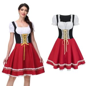 Regenboog Fantasia feminina Oktoberfest, vestido Dirndl bávaro feminino, roupa de empregada de cerveja, Vermelho, longo, P (Cervejas)