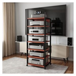 Rack HiFi de 7 níveis, torre de áudio de madeira e aço com prateleiras ajustáveis para toca-discos, sistemas estéreo e sistema compacto, 50 x 40 x 131 cm (Equipamentos)