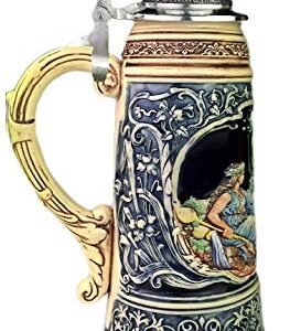 King Caneca de cerveja de 1,5 litro edição limitada 2021 Padre Rhine e Mãe Mosel Stein (German Corner), cobalto, pintado à mão, tampa de estanho (Cervejas)