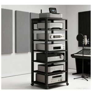 Suporte para toca-discos de 55 x 40 x 131 cm, suporte de gabinete de mídia AV com rodas universais, rack para toca-discos, componentes AV, sistemas de entretenimento doméstico (Equipamentos)