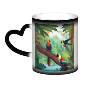 QSMJKLD Caneca de café Macaw and Toucan of Rainforests 368.5 g Caneca de mudança de cor sensível ao calor novidade xícara de chá mágica engraçada copo de água de cerâmica presentes para homens e (Café)