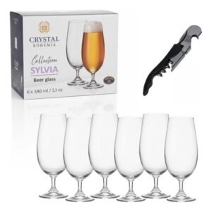 Jogo 6 Taças Sylvia Collection Premium - Bohemia Tinto Branco Degustação Martine Champanhe Cristal Titânio Luxo + Saca Rolha Mesa Posta Presentes E Adega (380ML CERVEJA) (Cervejas)
