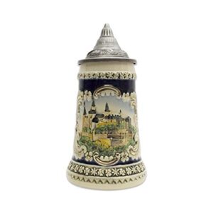 Essence of Europe Gifts Caneca de cerveja alemã de 0,6 litro com tampa - Caneca de cerveja castelo medieval pintada à mão gravada - Caneca de cerveja de cerâmica Oktoberfest (Cervejas)