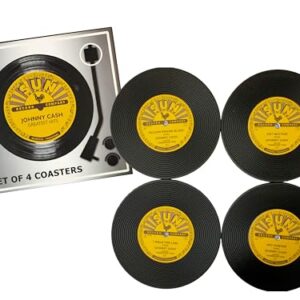 Produtos Mid-South - Sun Records Johnny Cash, conjunto de 4 porta-copos (Discos de Vinil)