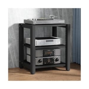 Suporte estéreo HiFi ajustável para torre de áudio prateleira de mídia AV de madeira com visor de canto de 5 camadas para CD/DVD/toca-discos de pele de teatro (preto) (Equipamentos)