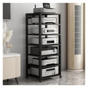 Rack HiFi de 7 níveis, torre de áudio de madeira e aço com prateleiras ajustáveis para toca-discos, sistemas estéreo e sistema compacto, 50 x 40 x 131 cm (Equipamentos)