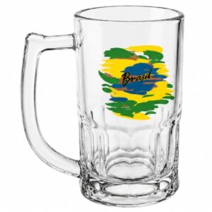 Caneca de Vidro Chopp Brasil 350ml Transparente com Estampa da Bandeira do Brasil Resistente Ideal para Cerveja e Drinks (Cervejas)