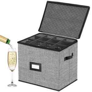 Caixa de armazenamento ouruer para flauta de champanhe, caixa rígida acolchoada para armazenamento de taças, recipiente empilhável de flauta de champanhe, taça de vinho, vidro de cristal (cinza). (Vinhos)