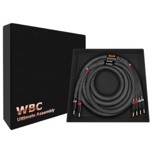 WORLDS BEST CABLES Ultimate de 1,8 m - 9 AWG - OFC ultra-puro - Cabo de alto-falante único audiófilo HiFi Bi-Wire premium para canal central com plugues banana dourado Eminence e jaqueta de tweed de (Equipamentos)