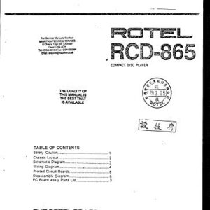 Rotel RCD-865 CD Player Owners Instruction Manual Reprint [Plastic Comb] (CDs)