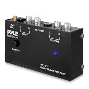 Pyle Mini pré-amplificador de toca-discos Phono - pré-amplificador estéreo com entrada/saída RCA - baixo ruído - alimentado por adaptador CC de 12 V - ideal para vinil e fonógrafos - PP777 (Discos de Vinil)